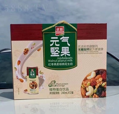優(yōu)崍元氣堅果紅棗燕麥核桃花生奶植物蛋白飲品240mlX12罐